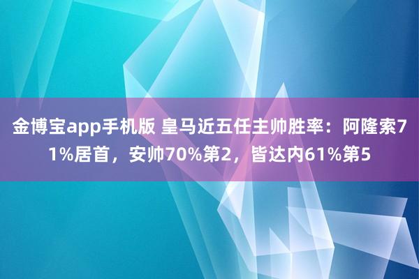 金博宝app手机版 皇马近五任主帅胜率：阿隆索71%居首，安帅70%第2，皆达内61%第5