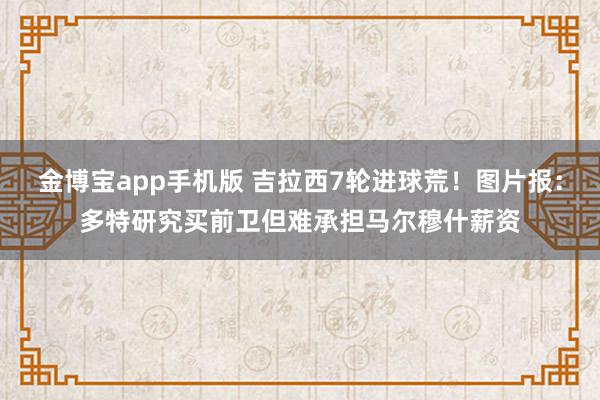 金博宝app手机版 吉拉西7轮进球荒！图片报：多特研究买前卫但难承担马尔穆什薪资
