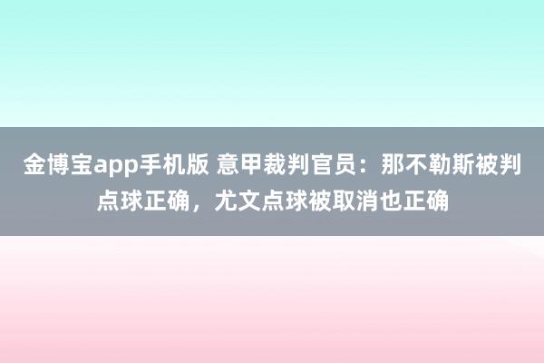 金博宝app手机版 意甲裁判官员：那不勒斯被判点球正确，尤文点球被取消也正确