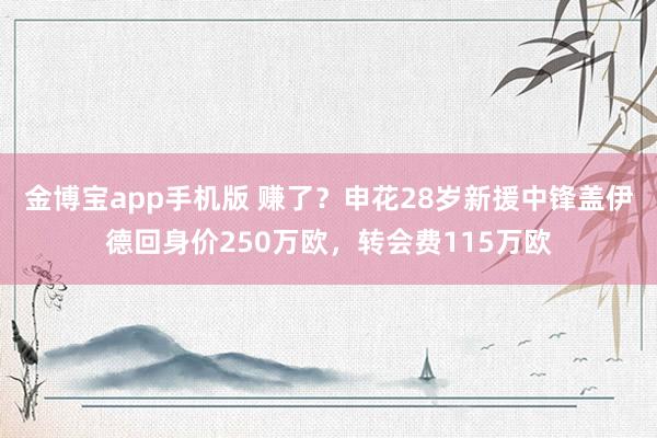 金博宝app手机版 赚了？申花28岁新援中锋盖伊德回身价250万欧，转会费115万欧