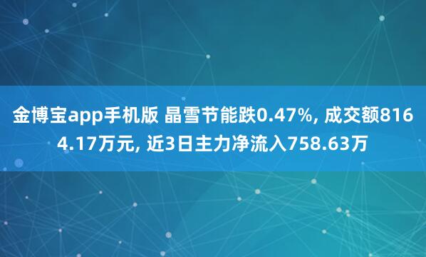 金博宝app手机版 晶雪节能跌0.47%， 成交额8164.17万元， 近3日主力净流入758.63万