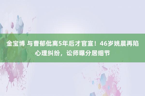 金宝博 与曹郁仳离5年后才官宣！46岁姚晨再陷心理纠纷，讼师曝分居细节