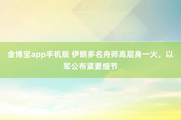 金博宝app手机版 伊朗多名舟师高层身一火，以军公布紧要细节