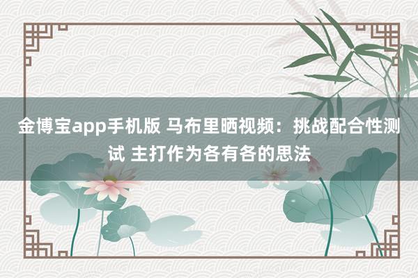 金博宝app手机版 马布里晒视频：挑战配合性测试 主打作为各有各的思法