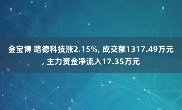 金宝博 路德科技涨2.15%， 成交额1317.49万元， 主力资金净流入17.35万元