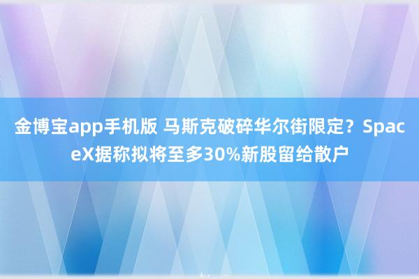 金博宝app手机版 马斯克破碎华尔街限定？SpaceX据称拟将至多30%新股留给散户