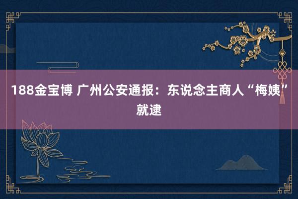 188金宝博 广州公安通报：东说念主商人“梅姨”就逮