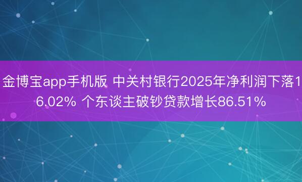 金博宝app手机版 中关村银行2025年净利润下落16.02% 个东谈主破钞贷款增长86.51%