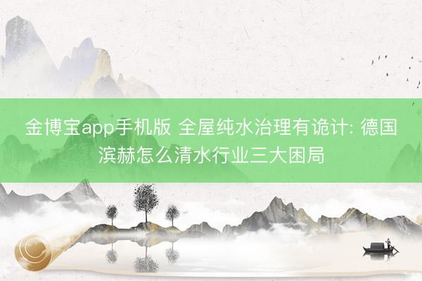 金博宝app手机版 全屋纯水治理有诡计: 德国滨赫怎么清水行业三大困局