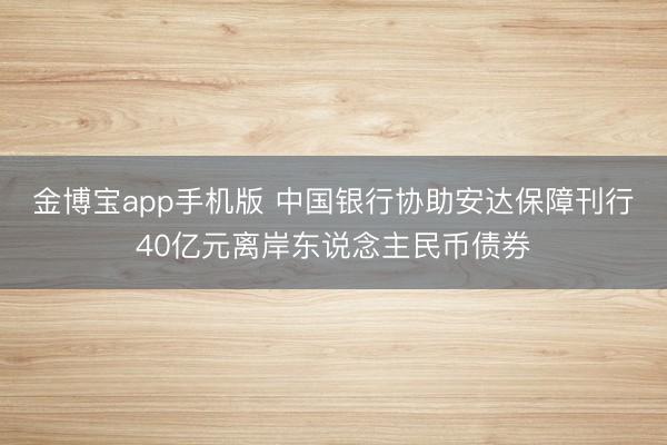 金博宝app手机版 中国银行协助安达保障刊行40亿元离岸东说念主民币债券