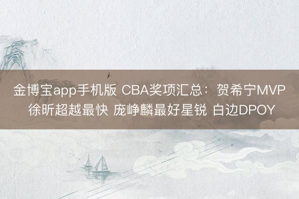 金博宝app手机版 CBA奖项汇总：贺希宁MVP 徐昕超越最快 庞峥麟最好星锐 白边DPOY