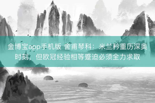 金博宝app手机版 舍甫琴科：米兰矜重历深奥时刻，但欧冠经验相等蹙迫必须全力求取