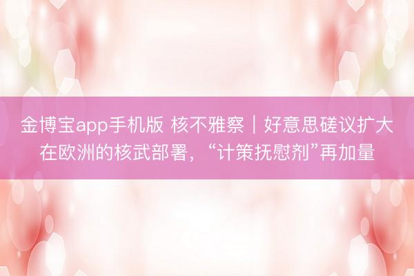 金博宝app手机版 核不雅察|好意思磋议扩大在欧洲的核武部署,“计策抚慰剂”再加量