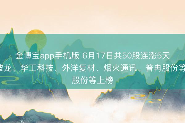 金博宝app手机版 6月17日共50股连涨5天， 江波龙、华工科技、外洋复材、烟火通讯、普冉股份等上榜