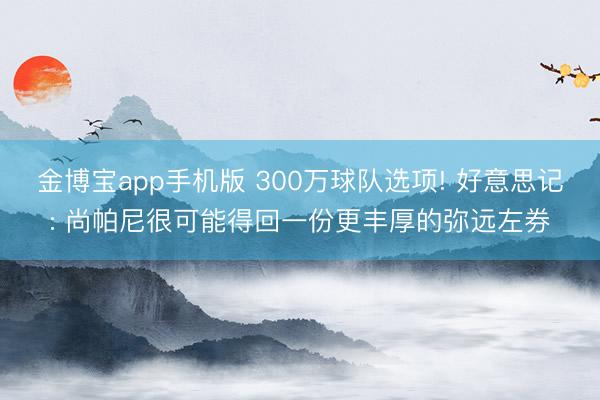 金博宝app手机版 300万球队选项! 好意思记: 尚帕尼很可能得回一份更丰厚的弥远左券